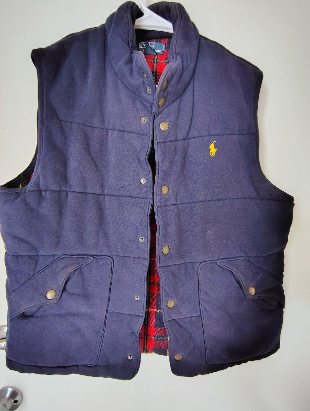 Vintage Polo Ralph Lauren Navy Quilted Flannel Lined Puffer Vest - Men's Large